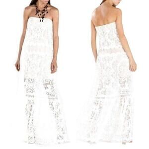 NWOT BCBGMaxAzria Melannie Strapless Floral Lace A-Line Gown White Womens Size 2